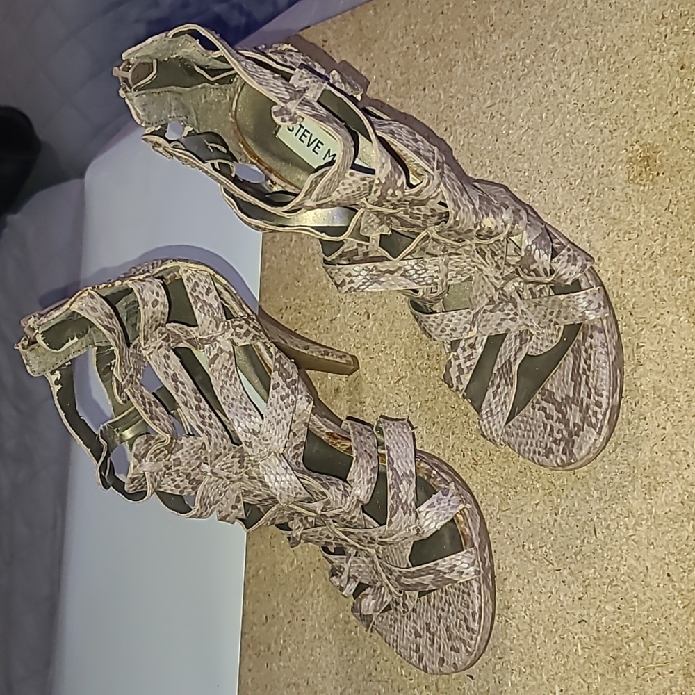 Steve Madden Snake Skin Strappy Heels in Brown